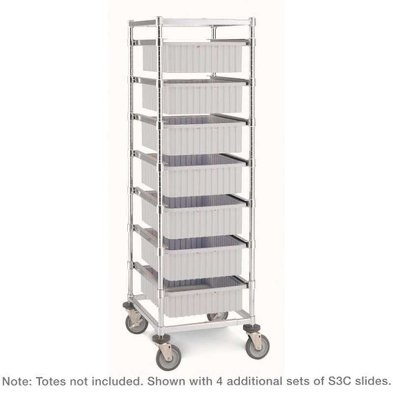 Single Bay Kitting Cart Tote Box Carrier with Three Sets of Slides and Polyurethane Casters